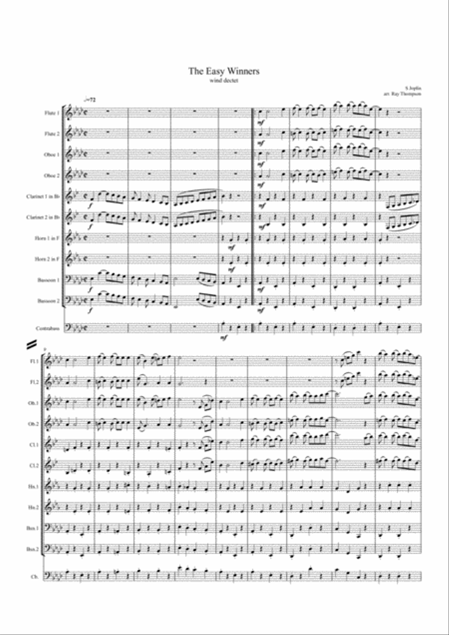 Scott Joplin: The Easy Winners (Rag) - wind dectet (and bass) Woodwind Quintet scores gallery preview page 1