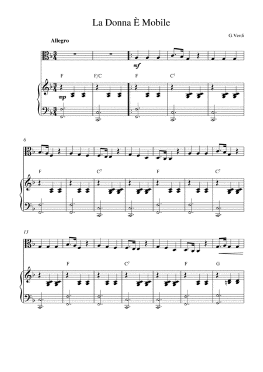 La Donna È Mobile La Donna È Mobile Viola scores gallery preview page 1