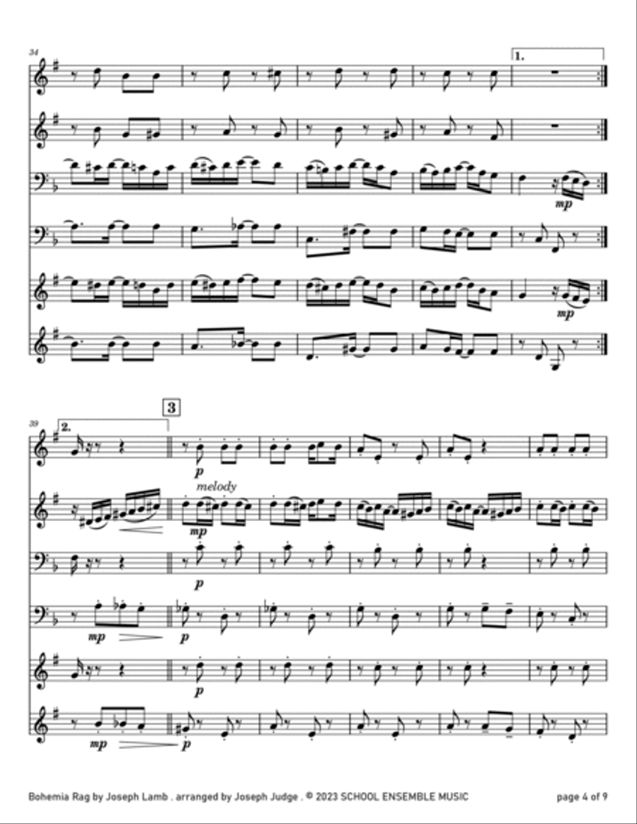 Bohemia Rag by Joseph Lamb for Brass Quartet in Schools image number null