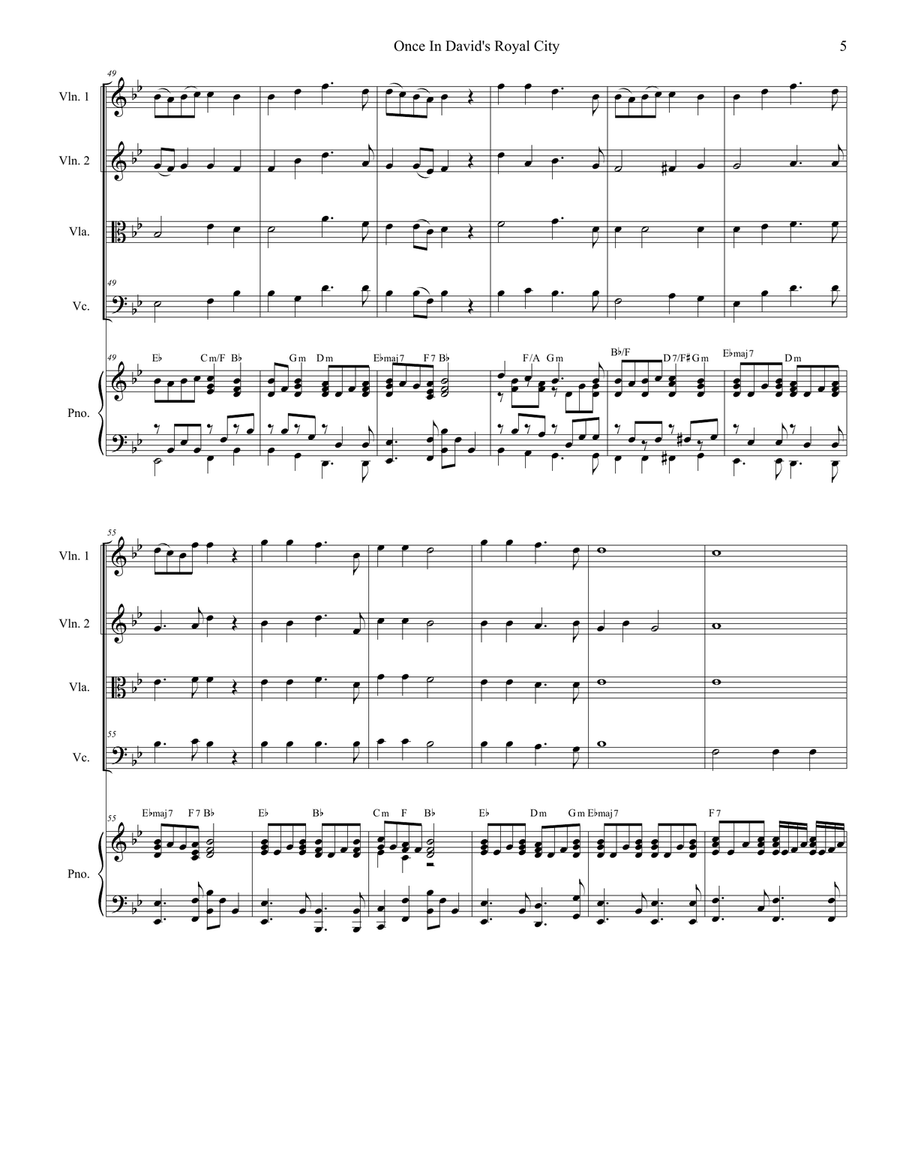 Once In Royal David's City (String Quartet and Piano) String Quartet scores gallery preview page 5
