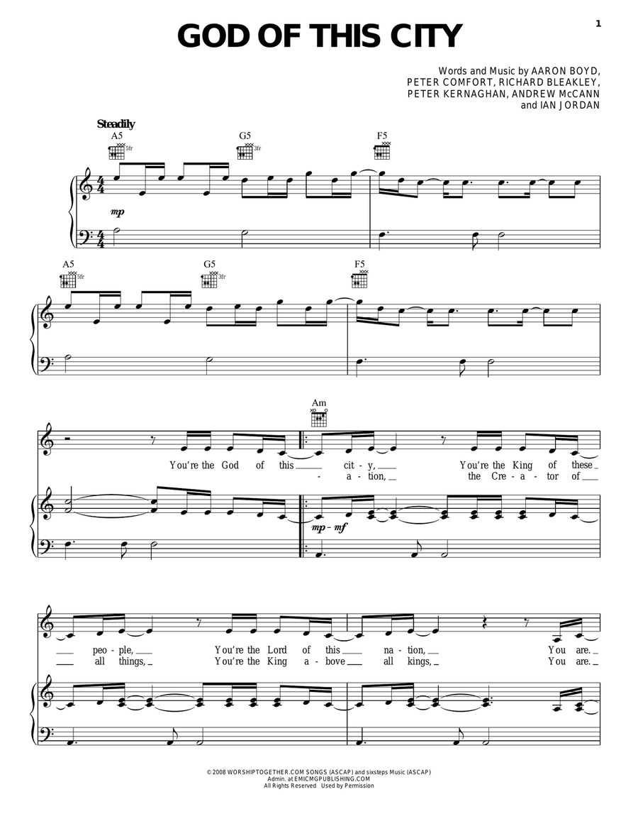 God Of This City Piano, Vocal, Guitar scores gallery preview page 1