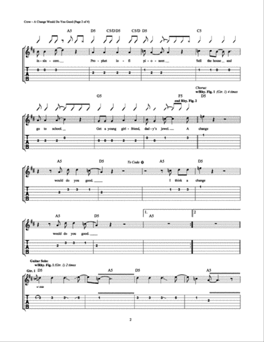 A Change Would Do You Good Easy Guitar scores gallery preview page 2