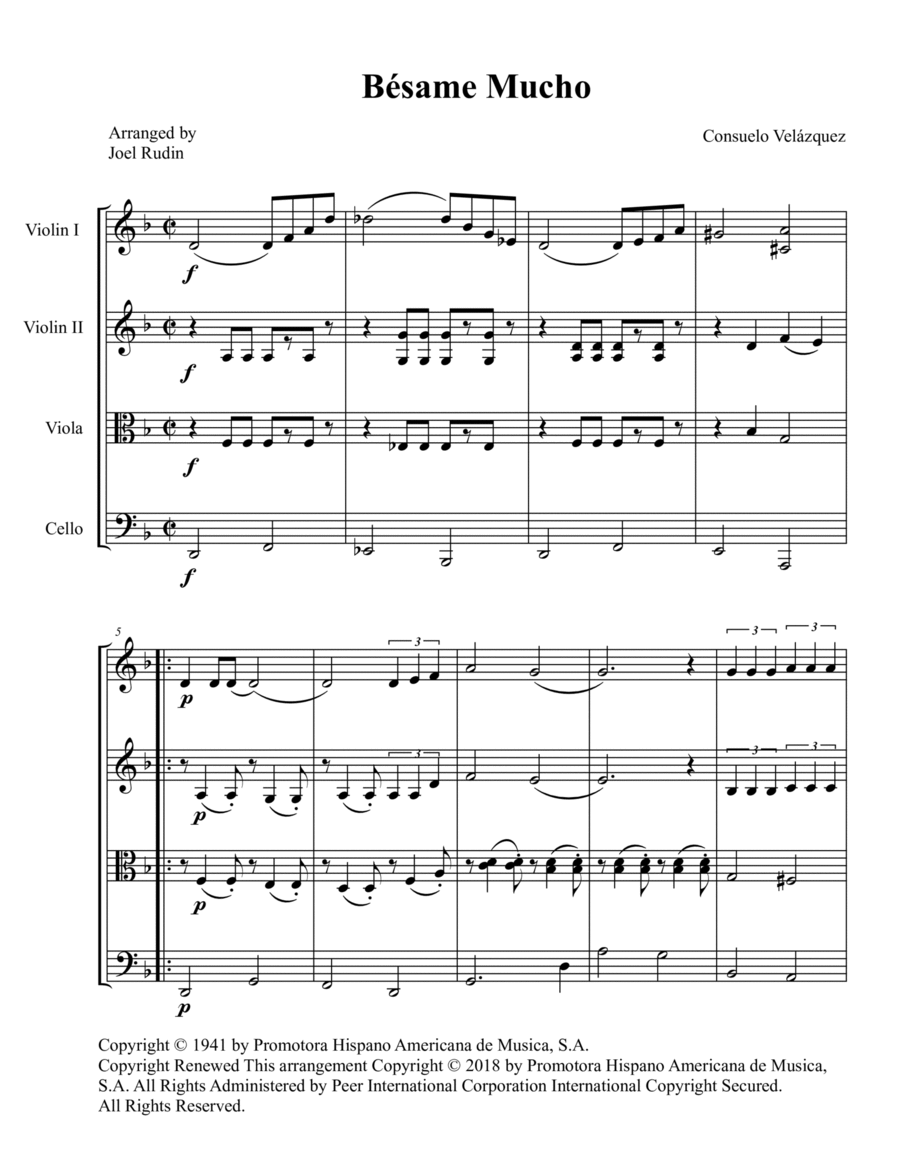 Bésame Mucho String Quartet scores gallery preview page 1
