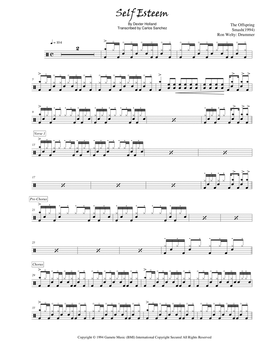 Self Esteem Drum Set scores gallery preview page 1