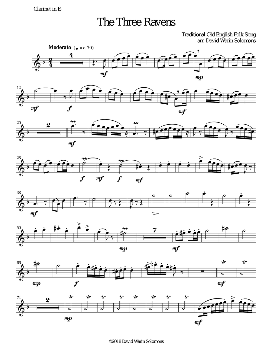 Variations on The Three Ravens for clarinet quintet Clarinet Quintet scores gallery preview page 5