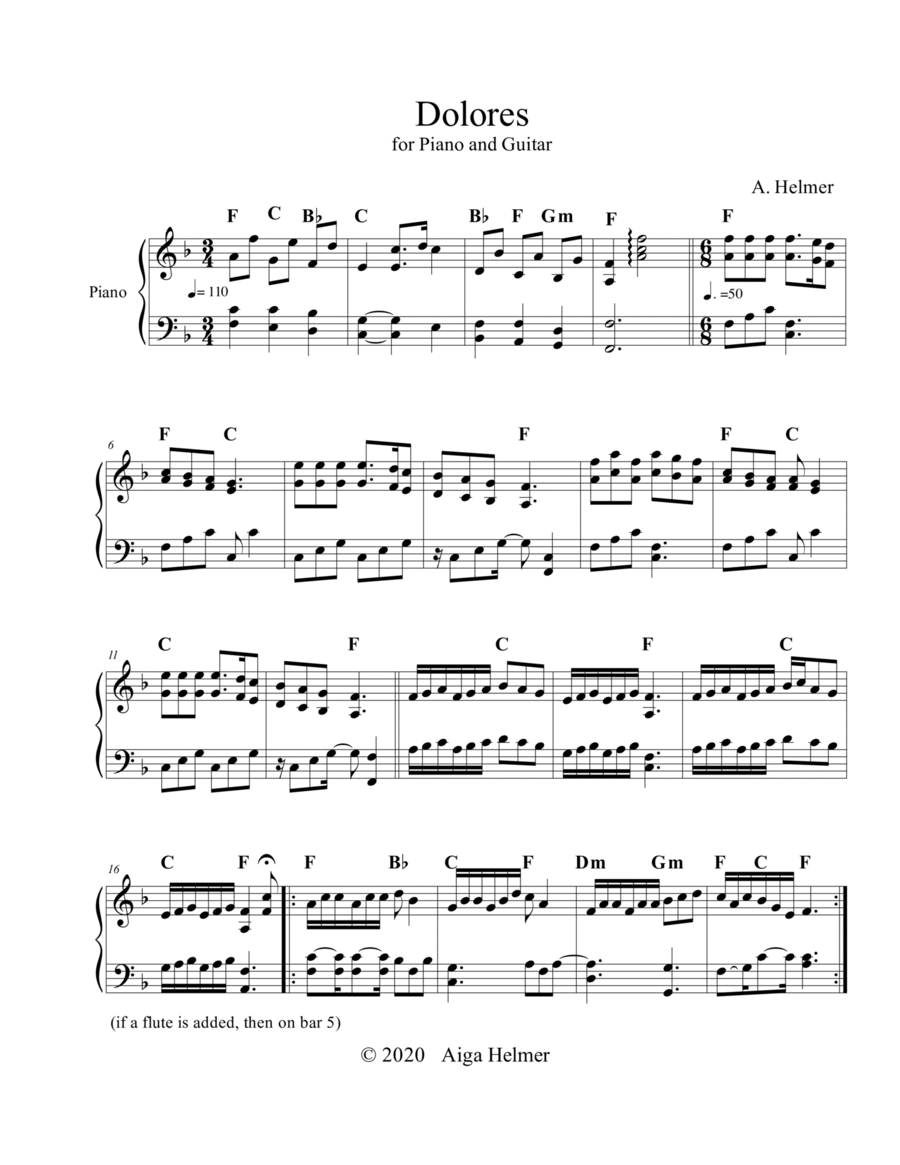 Dolores f.Piano+ Guitar Acoustic Guitar scores gallery preview page 1