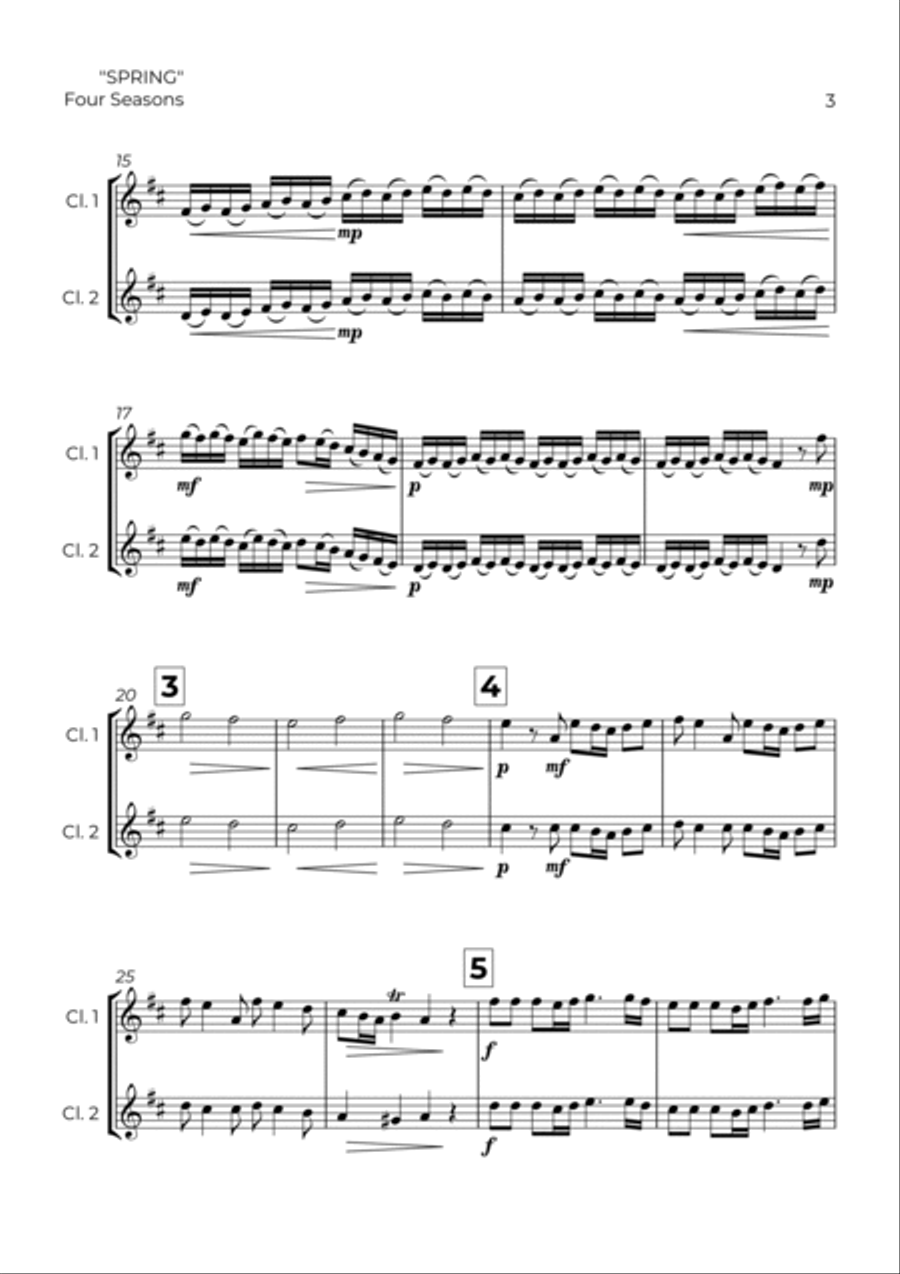 SPRING - FOUR SEASONS - CLARINET DUO Clarinet Duet scores gallery preview page 3