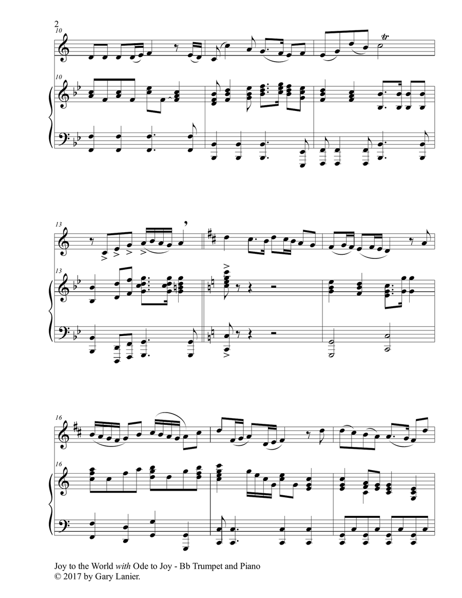 JOY TO THE WORLD with ODE TO JOY (Bb Trumpet with Piano & Score/Part) B-Flat Trumpet scores gallery preview page 3