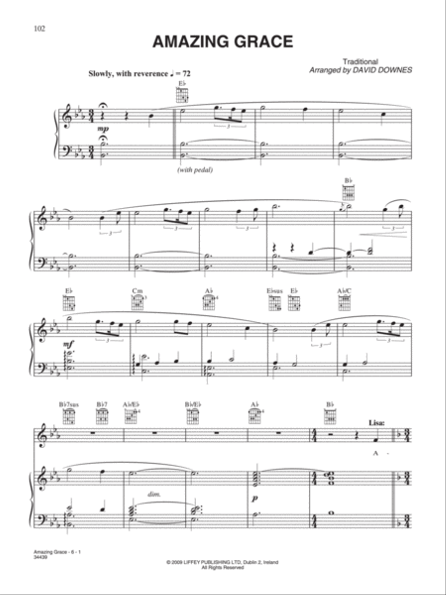 Amazing Grace Piano, Vocal, Guitar scores gallery preview page 1