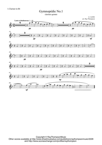 Satie: Gymnopédie No.1 - clarinet quintet image number null