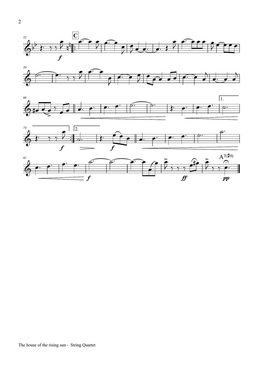 The house of the rising sun - String Quartet String Quartet scores gallery preview page 5