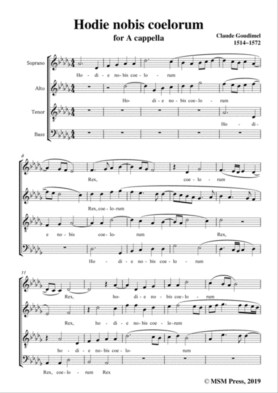 Goudimel-Hodie nobis coelorum,in D flat Major,for A cappella 4-Part scores gallery preview page 3