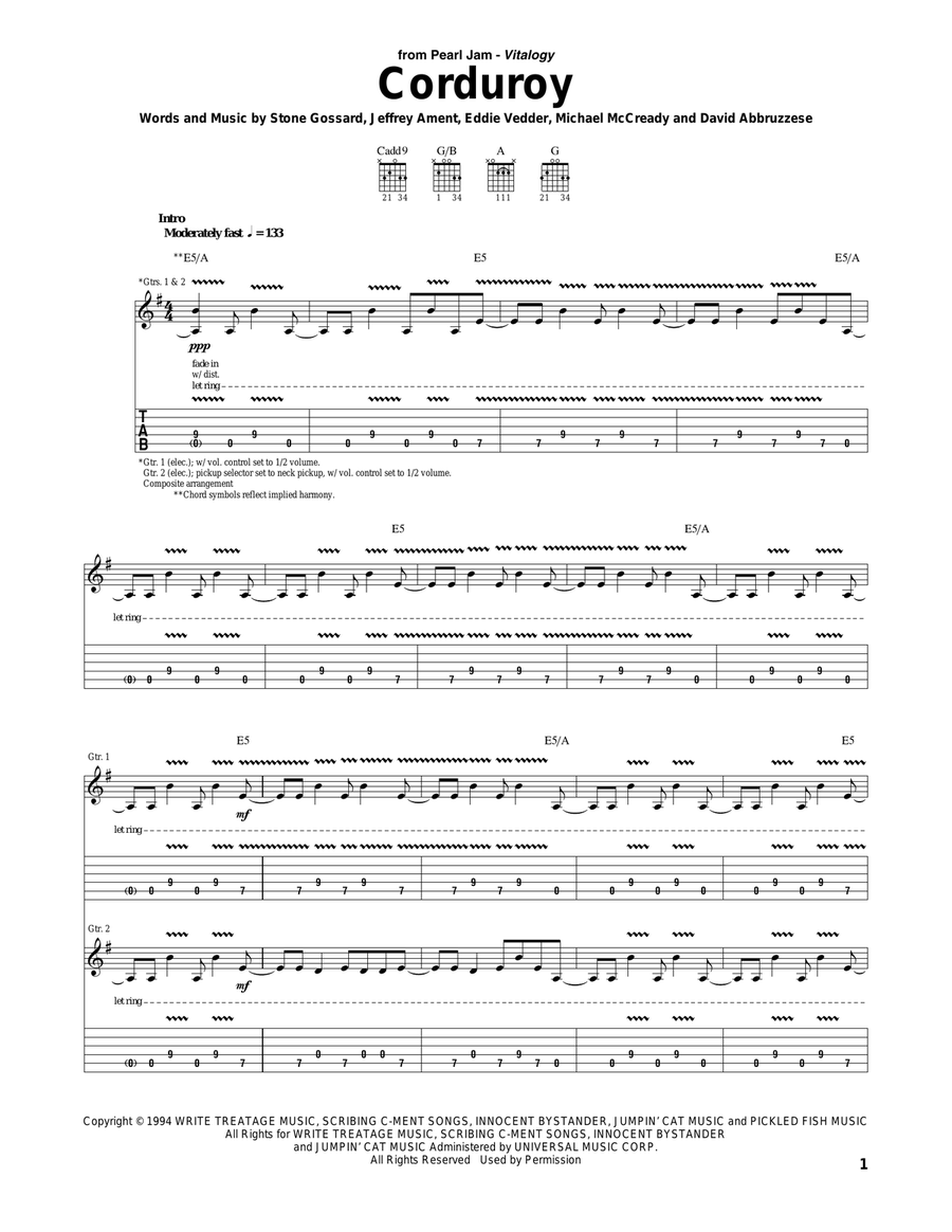 Corduroy Acoustic Guitar scores gallery preview page 1