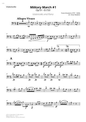 Military March No.1, Op.51 - Cello and Piano (Individual Parts)