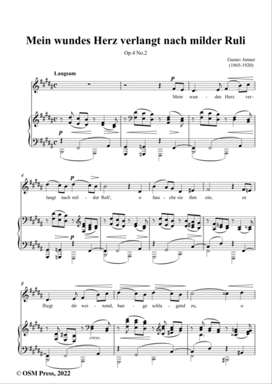 Jenner-Mein wundes Herz verlangt nach milder Ruli,in B Major,Op.4 No.2 Voice scores gallery preview page 2