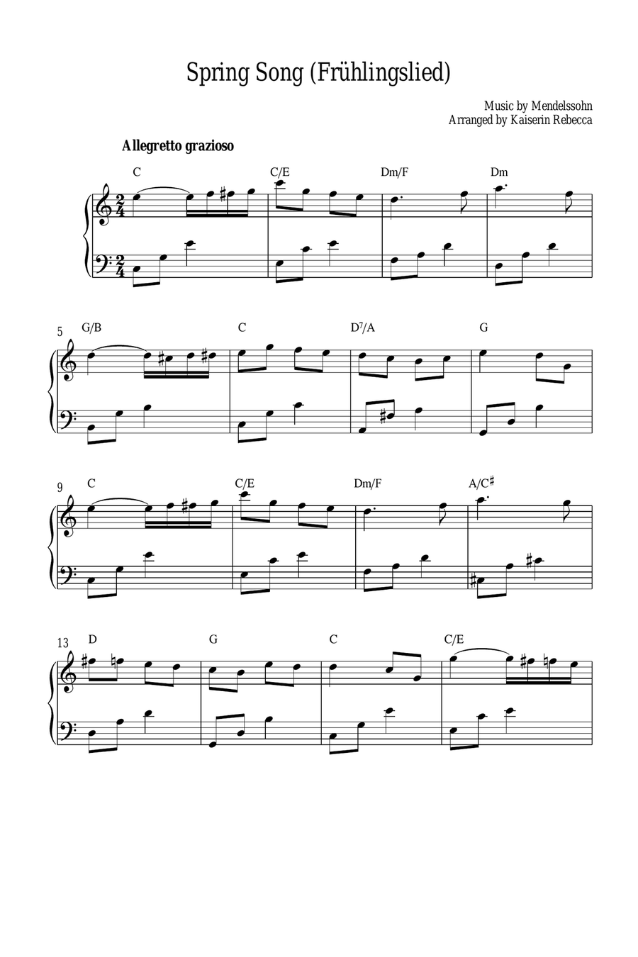 Spring Song (Frühlingslied, Op.62 no.6) Piano Method scores gallery preview page 1