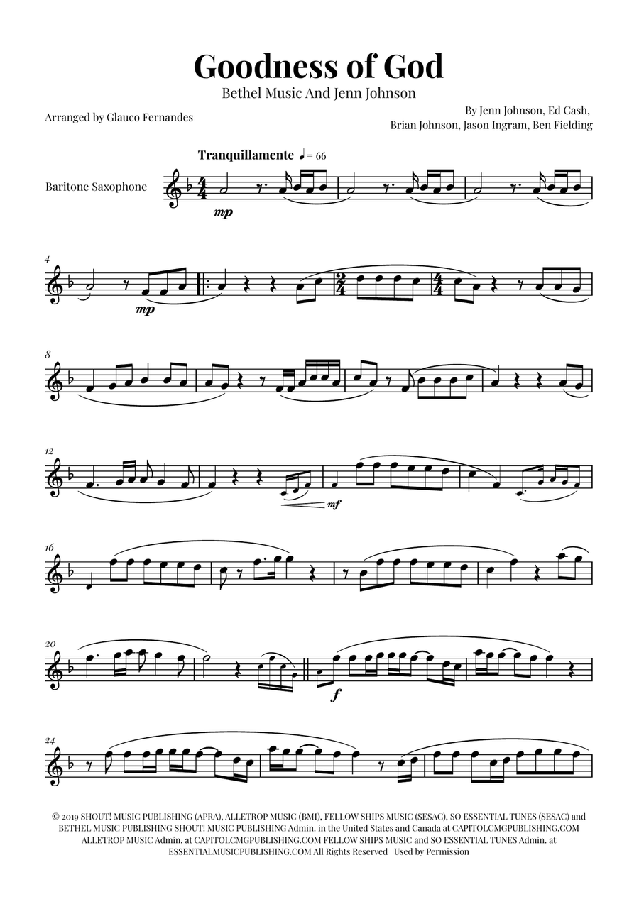 Goodness Of God Baritone Saxophone scores gallery preview page 1
