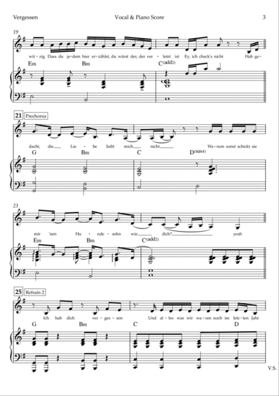 Vergessen Piano, Vocal, Guitar scores gallery preview page 3