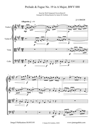 BACH: Prelude & Fugue No. 19 in A Major, BWV 888 for String Quartet