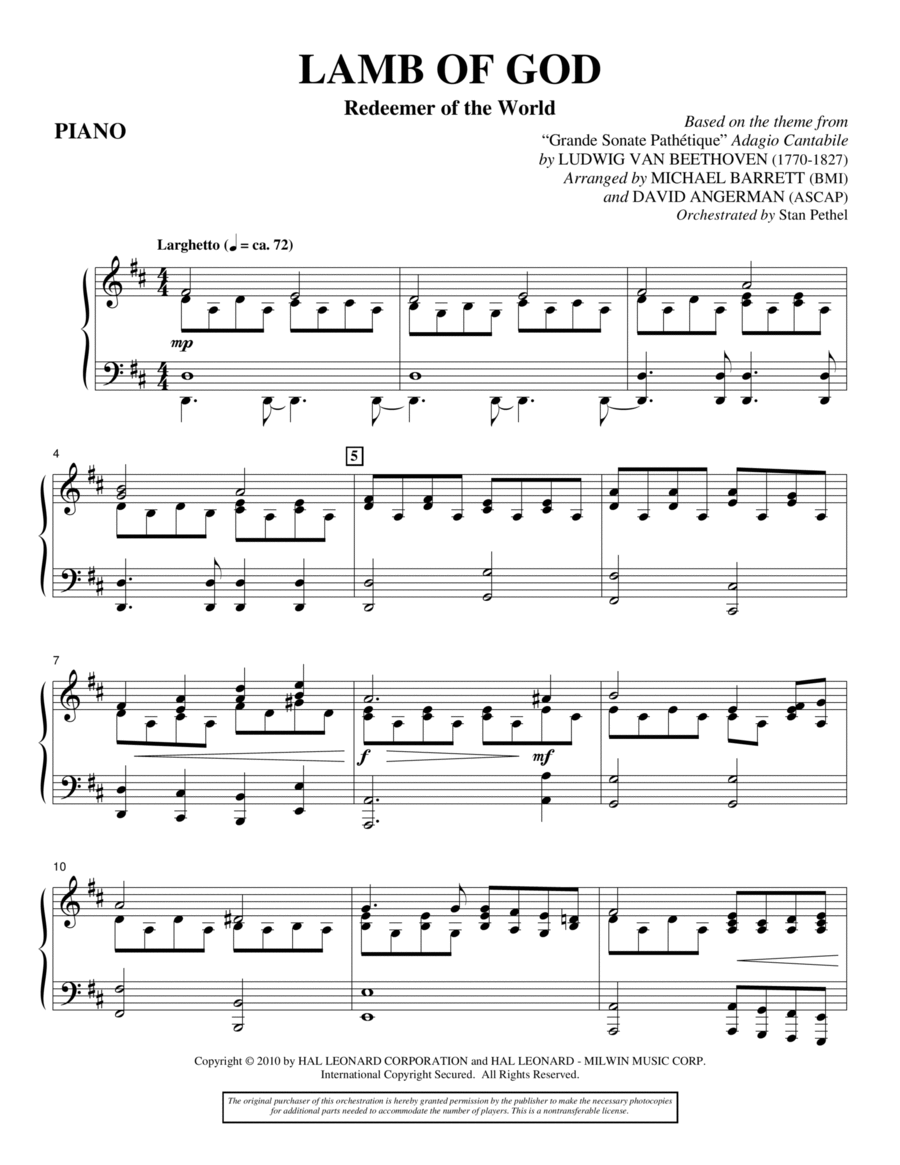 Lamb Of God (Redeemer Of The World) - Piano