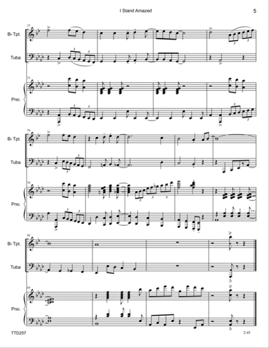 I STAND AMAZED - TRUMPET & TUBA with Piano Accompaniment Brass Ensemble scores gallery preview page 5