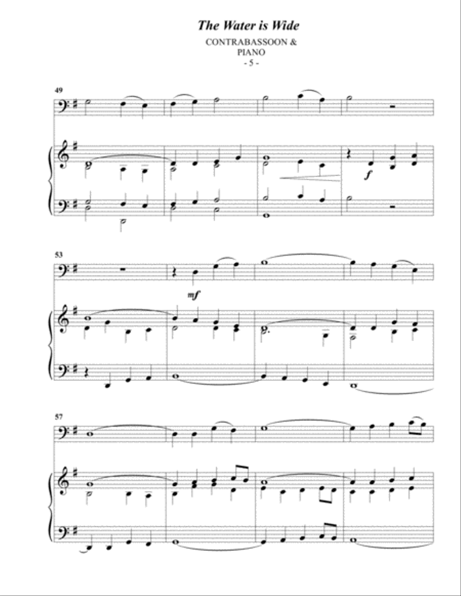 The Water is Wide for Contrabassoon & Piano Bassoon Solo scores gallery preview page 5