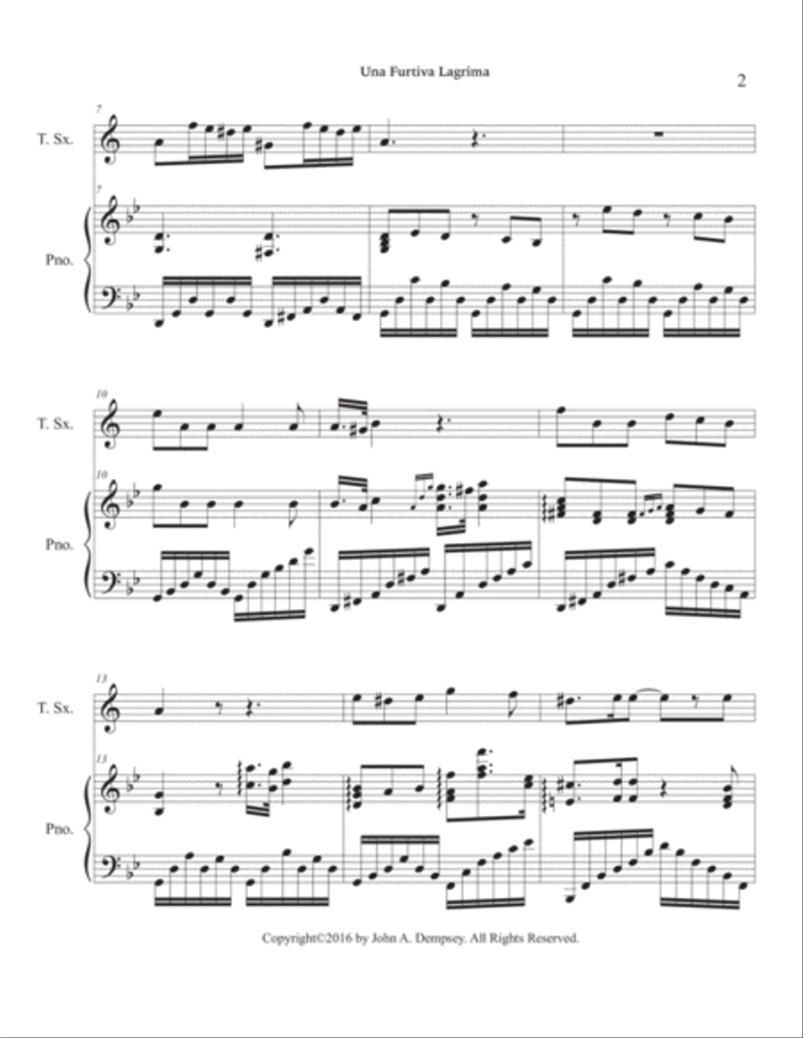 One Furtive Tear (Una Furtiva Lagrima): Tenor Sax and Piano One Furtive Tear (Una Furtiva Lagrima): Tenor Sax and Piano Tenor Saxophone scores gallery preview page 6