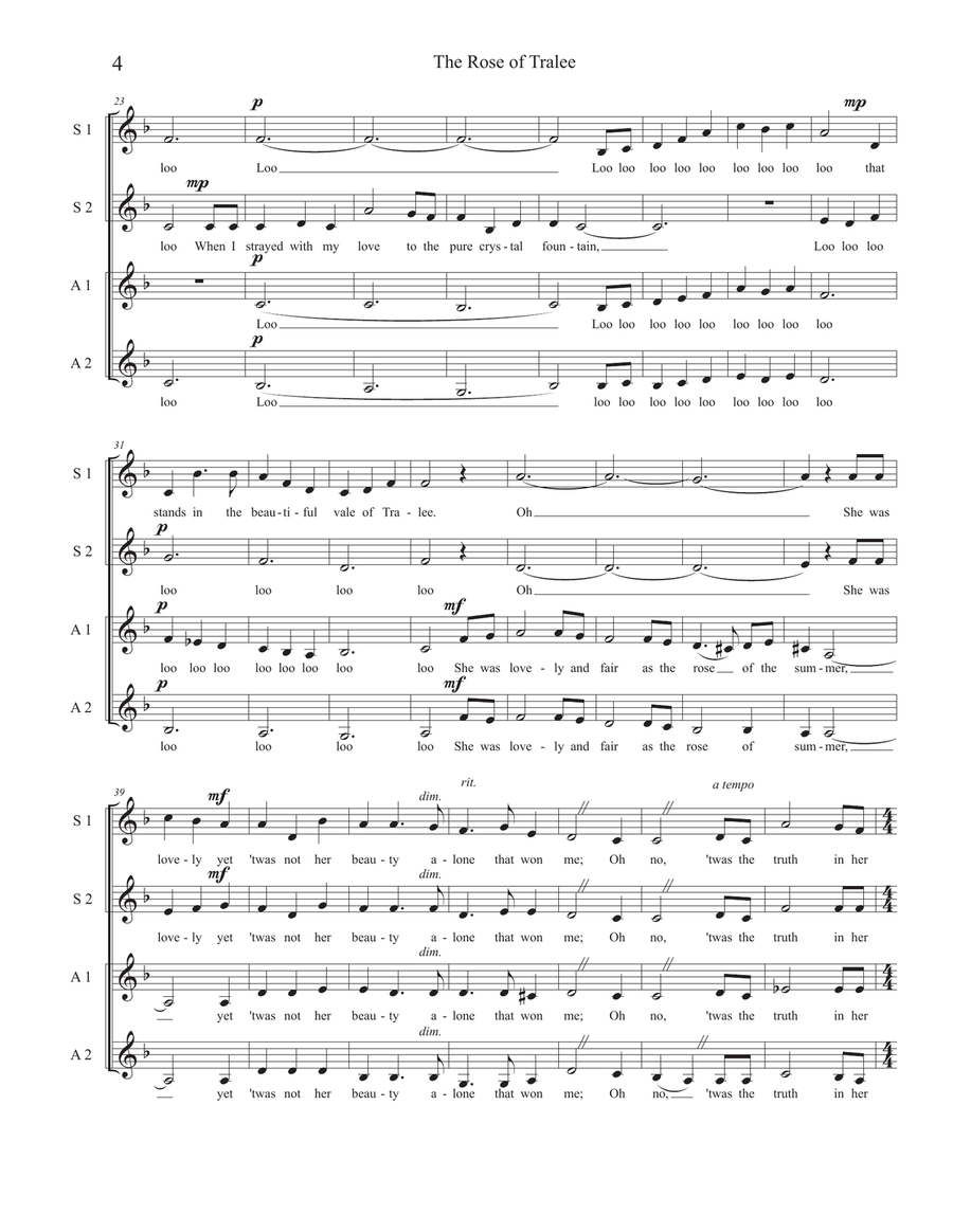 The Rose of Tralee (SSAA, a cappella) arranged by Sarah Jaysmith SSAA scores gallery preview page 4