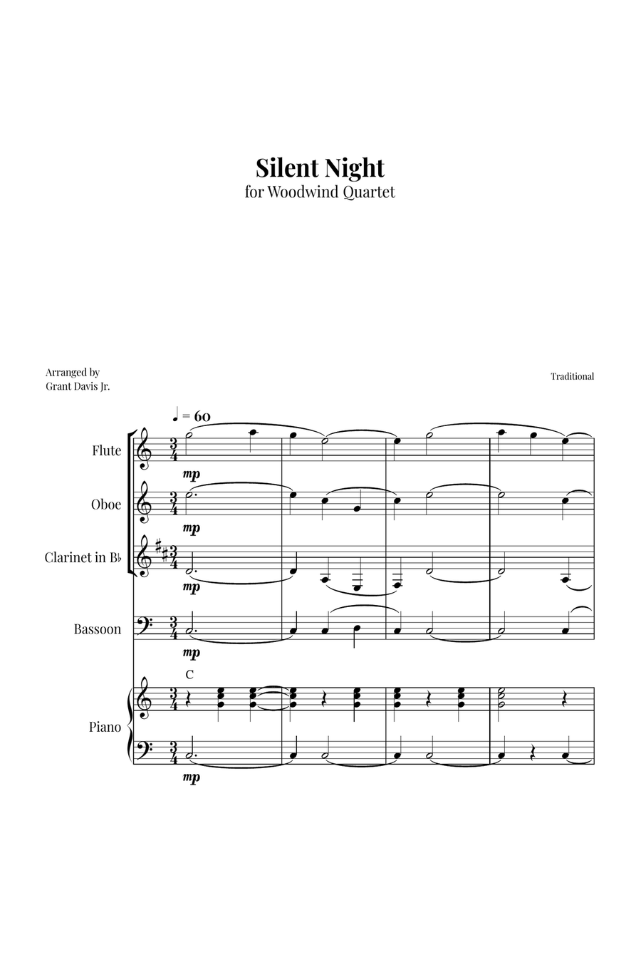Silent Night Woodwind Quartet scores gallery preview page 1