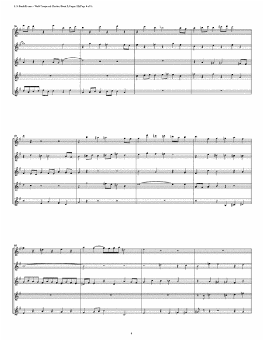 Fugue 22 from Well-Tempered Clavier, Book 2 (Clarinet Quintet) Clarinet Quintet scores gallery preview page 4