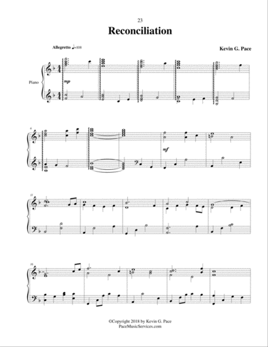 Reconciliation - original piano solo prelude Piano Solo scores gallery preview page 2