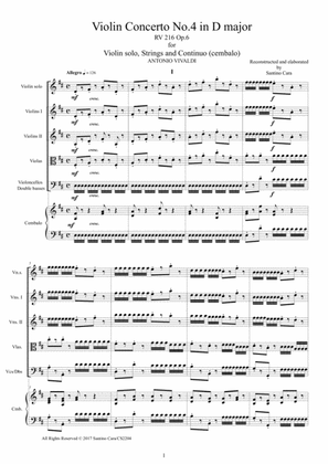 Vivaldi - Concerto No.4 in D major RV 216 Op.6 for Violin, Strings and Continuo