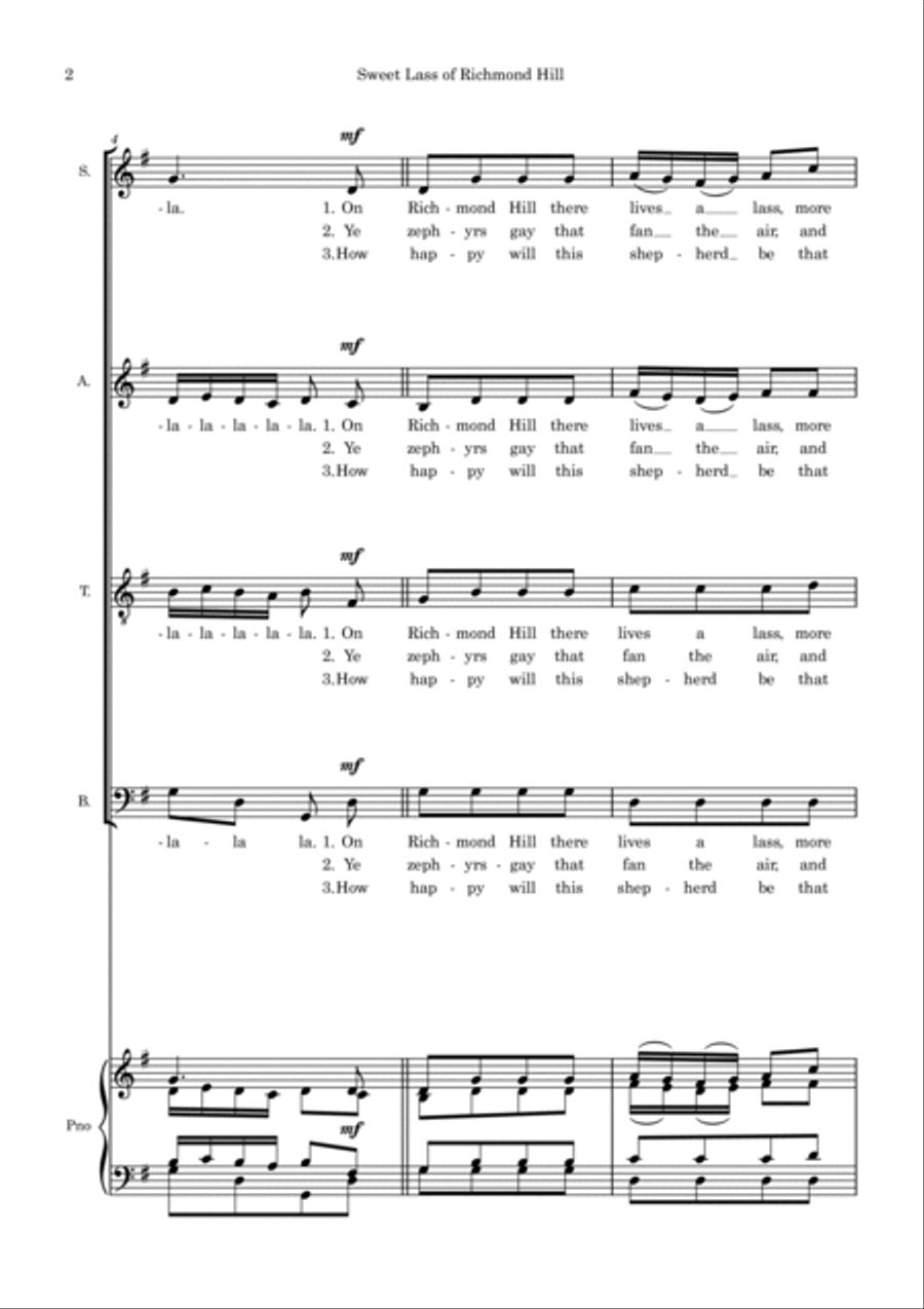 Sweet Lass of Richmond Hill - SATB and piano score 4-Part scores gallery preview page 2