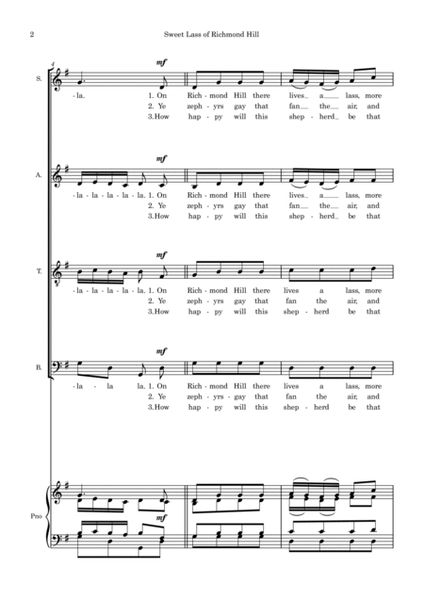Sweet Lass of Richmond Hill - SATB and piano score image number null