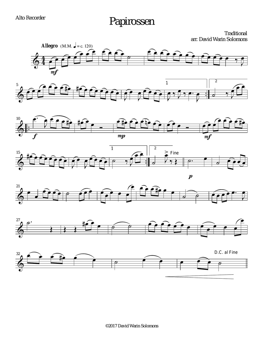 Papirossen for alto recorder and harp Alto Recorder scores gallery preview page 3