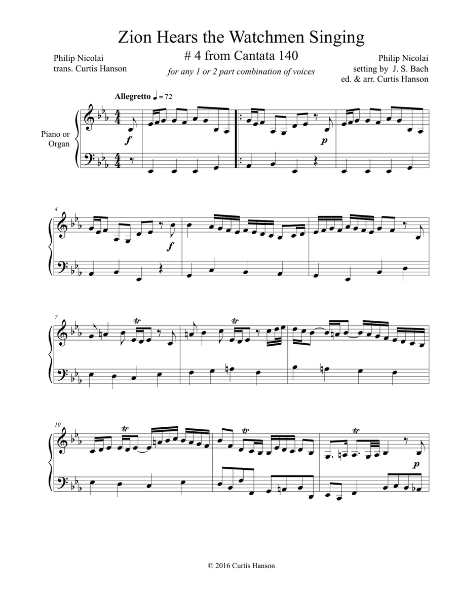 Zion Hears the Watchmen Singing (1 or 2 part) 4-Part scores gallery preview page 1