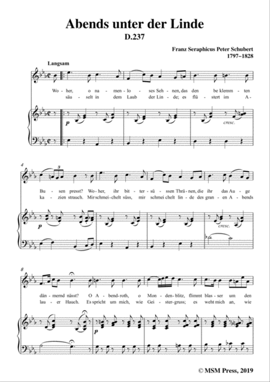 Schubert-Abends unter der Linde,D.237,in E flat Major,for Voice&Piano Voice scores gallery preview page 3