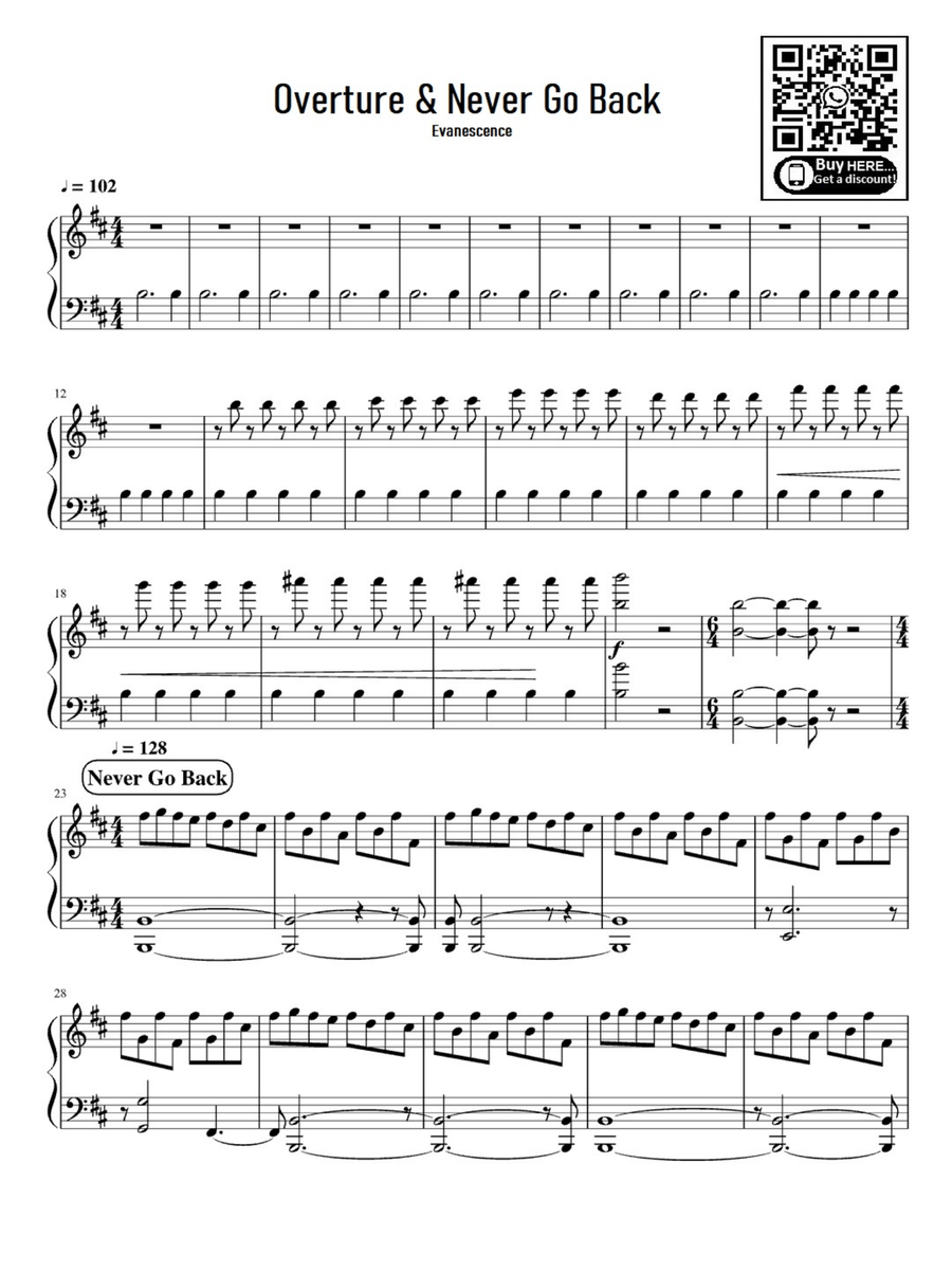 Never Go Back Easy Piano scores gallery preview page 1