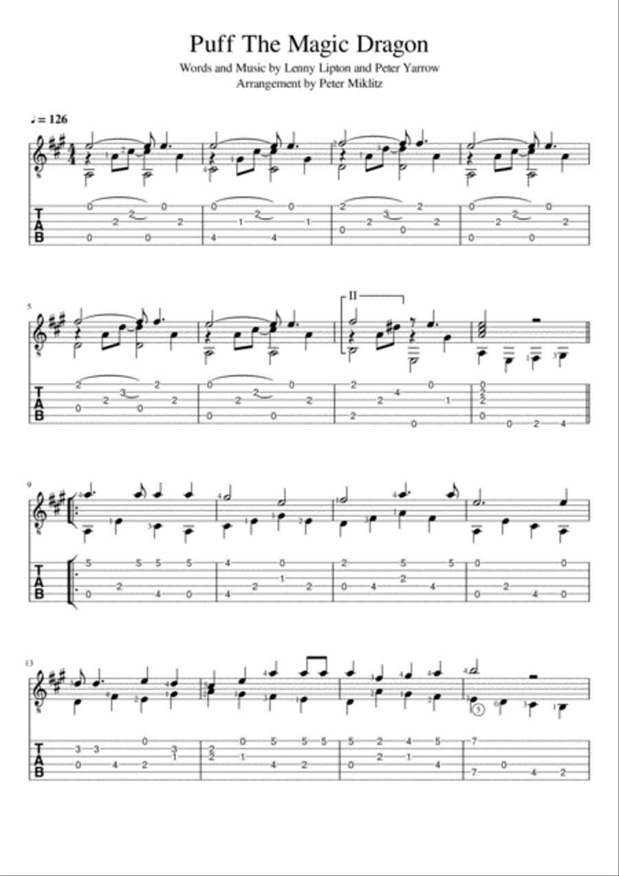 Puff The Magic Dragon Acoustic Guitar scores gallery preview page 1