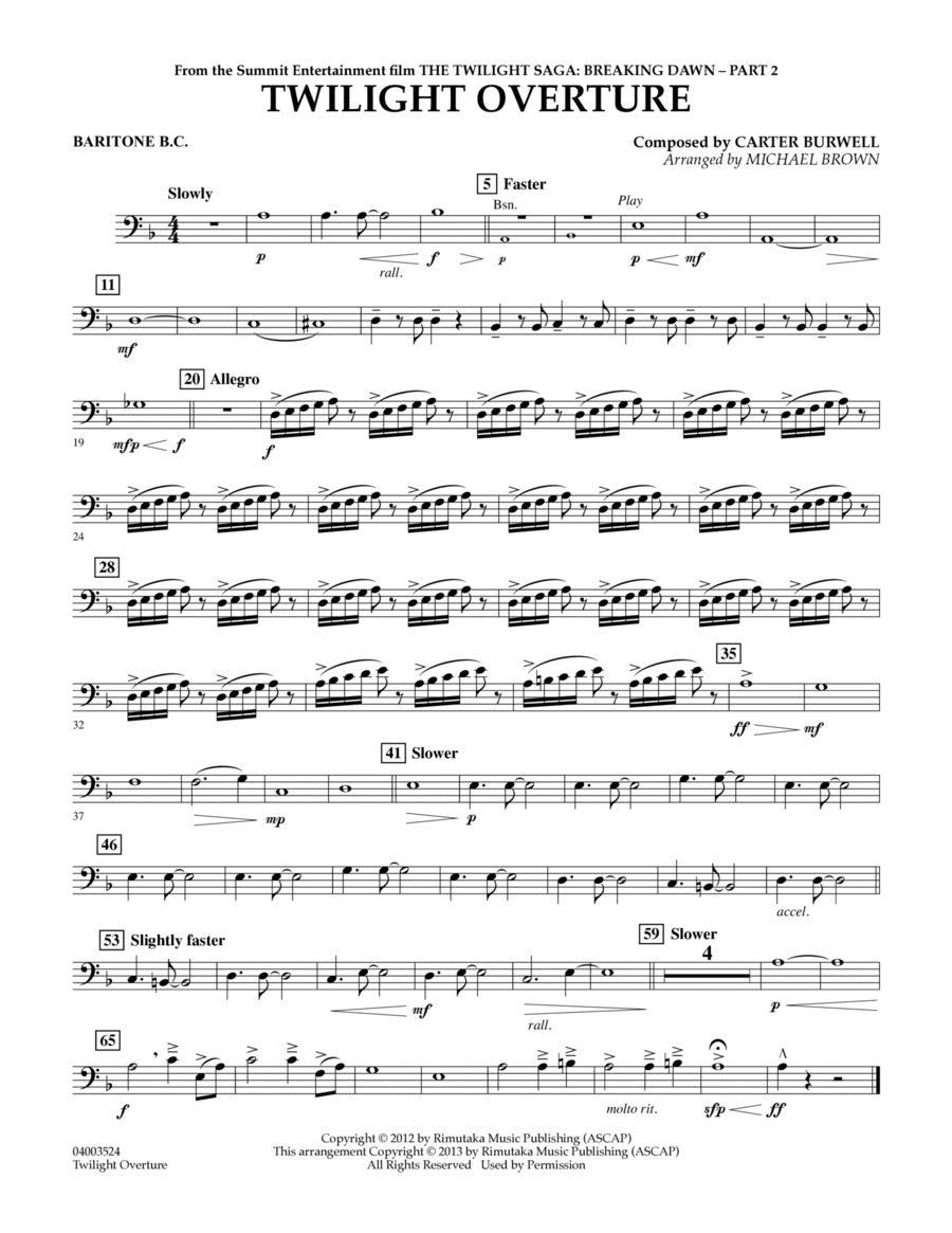 Twilight Overture (from The Twilight Saga: Breaking Dawn Part 2) - Baritone B.C. Concert Band scores gallery preview page 1