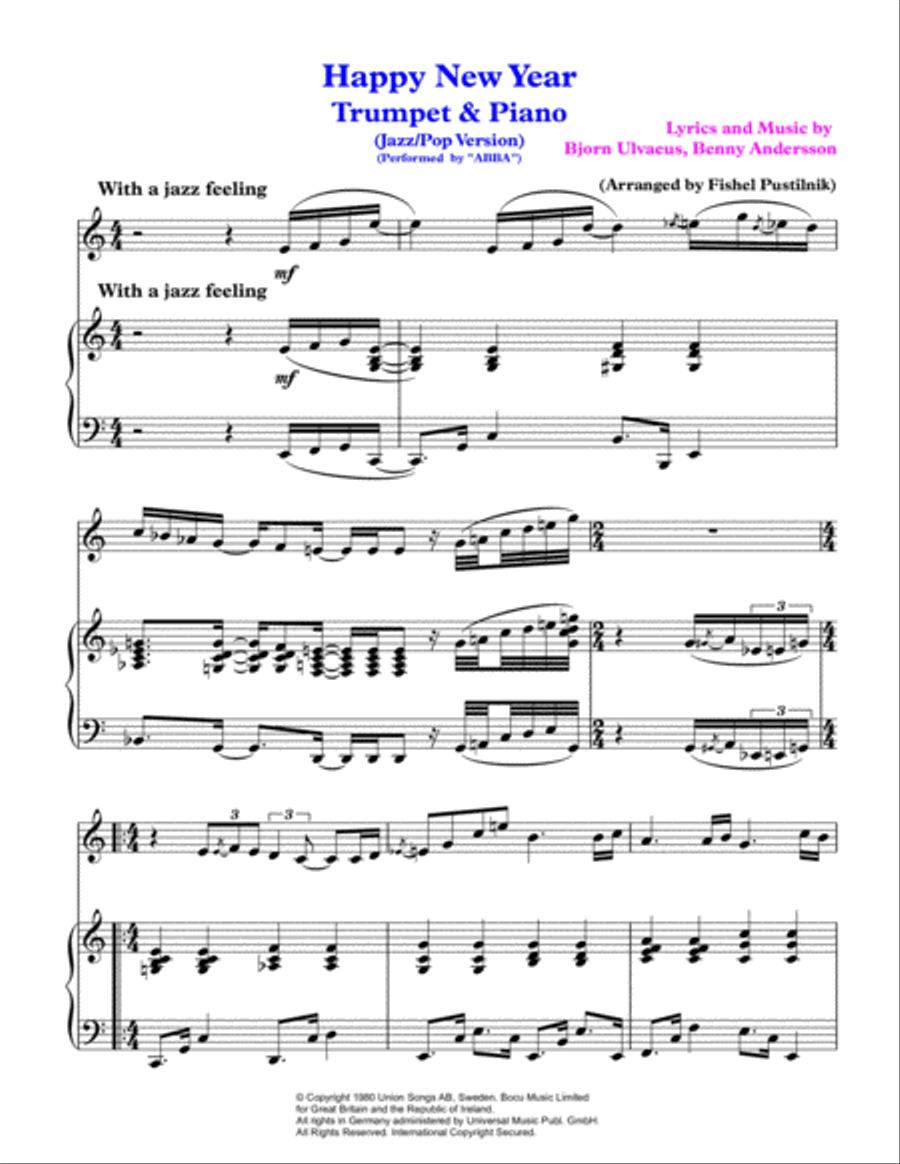 Happy New Year Trumpet Solo scores gallery preview page 2