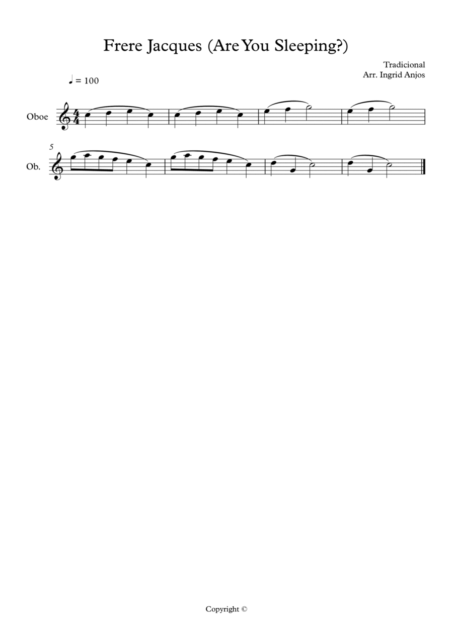 Frère Jacques (Are You Sleeping?) - easy oboe arrangement Oboe Solo scores gallery preview page 1