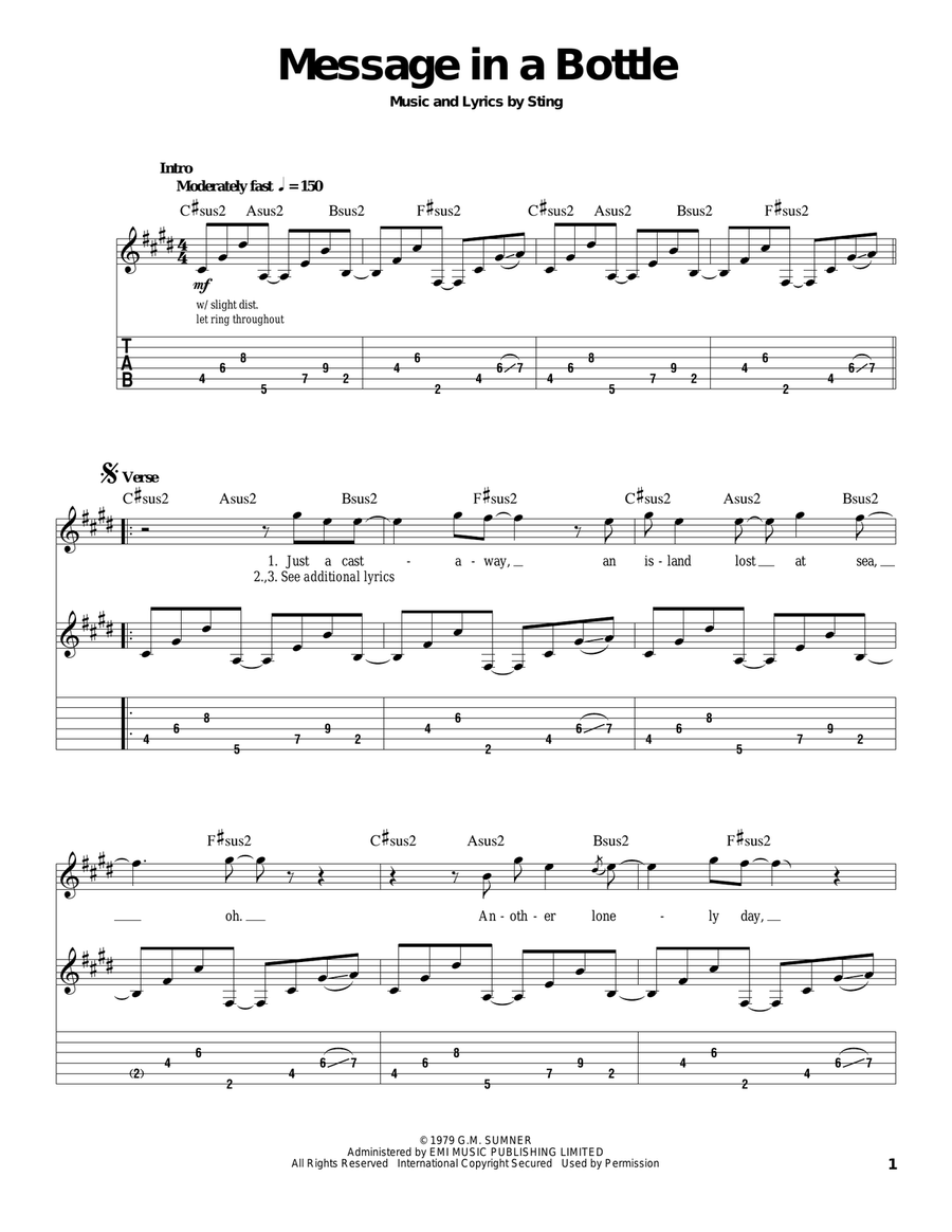 Message In A Bottle Acoustic Guitar scores gallery preview page 1