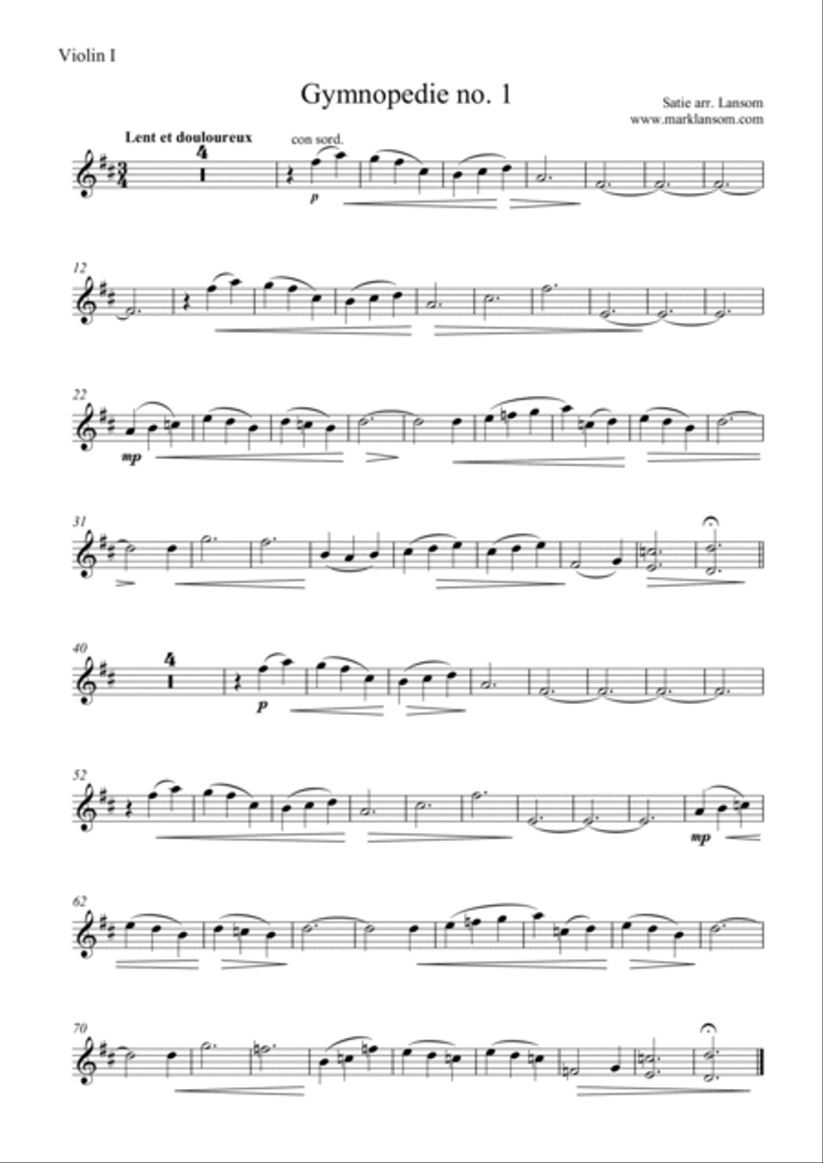 Gymnopedie no. 1 for String Quartet String Quartet scores gallery preview page 3
