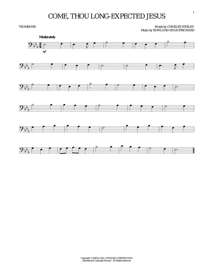 Come, Thou Long-Expected Jesus Trombone Solo scores gallery preview page 1