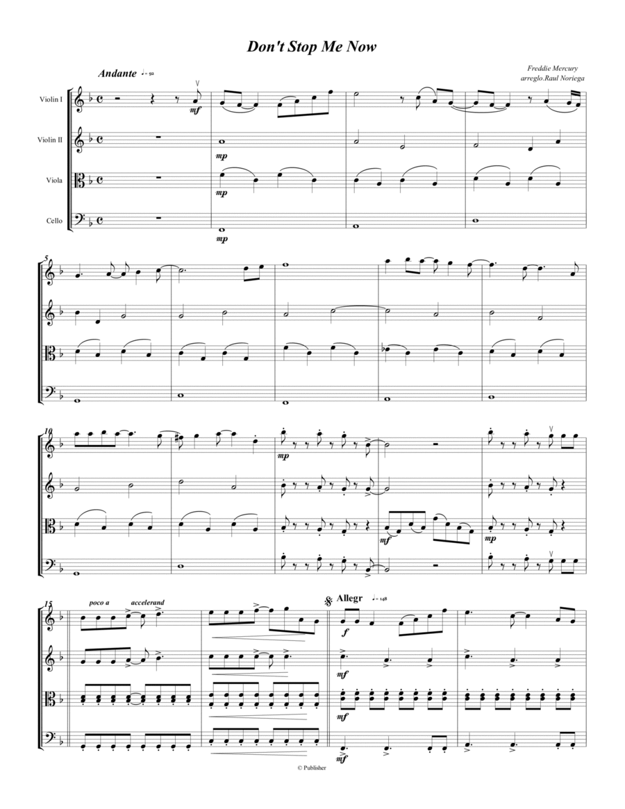 Don't Stop Me Now String Quartet scores gallery preview page 1