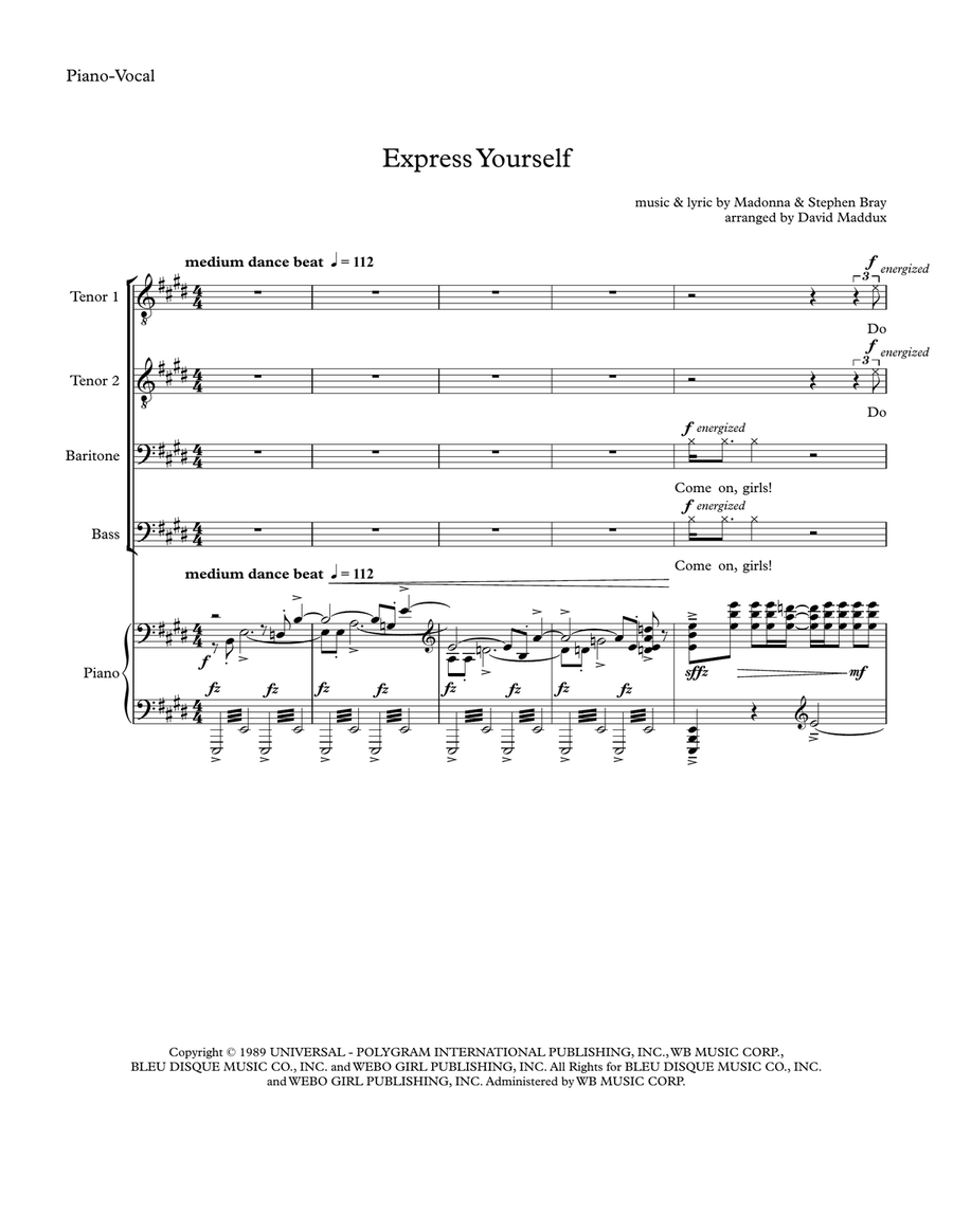 Express Yourself by Madonna TTBB - Digital Sheet Music