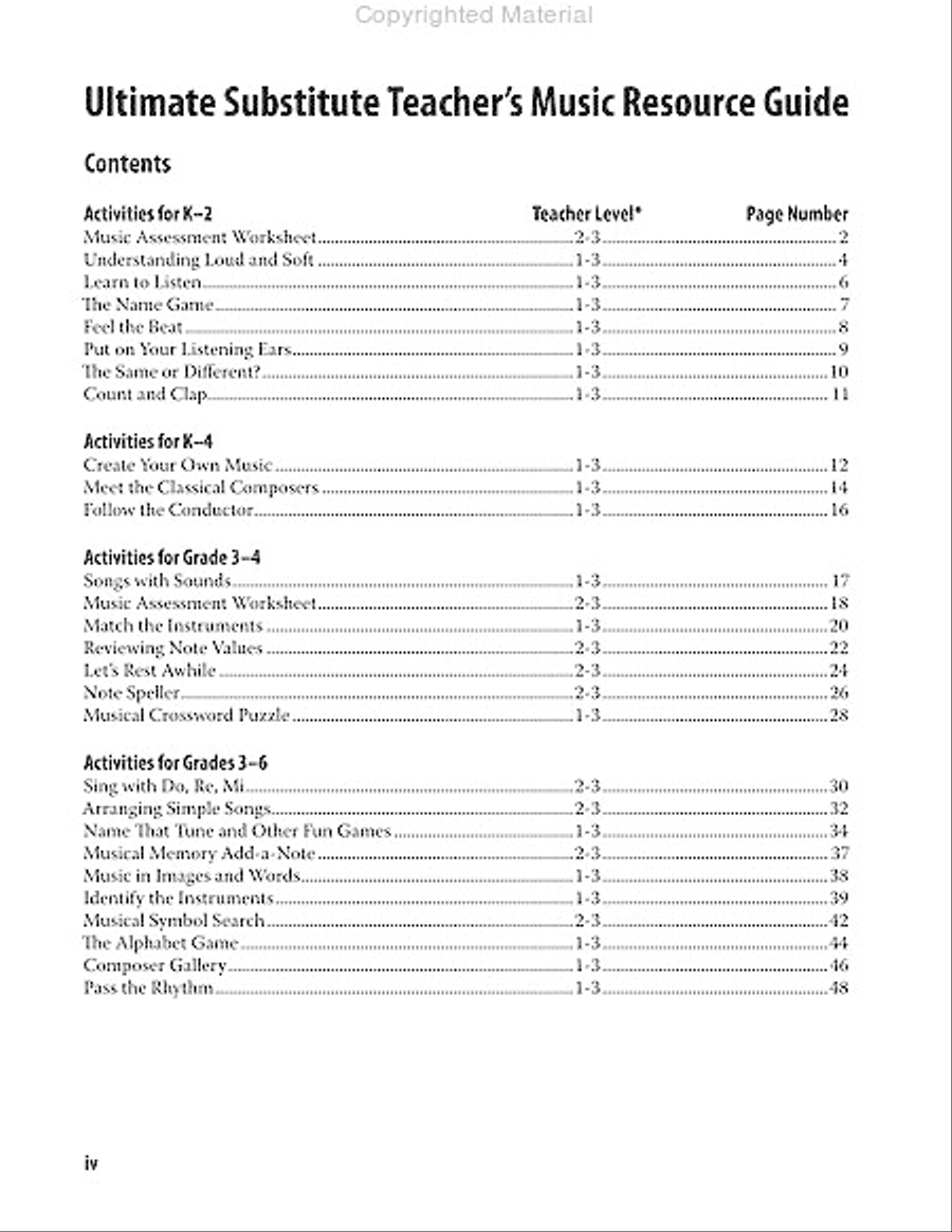 The Ultimate Substitute Teacher's Music Resource Guide Teacher Editions scores gallery preview page 2