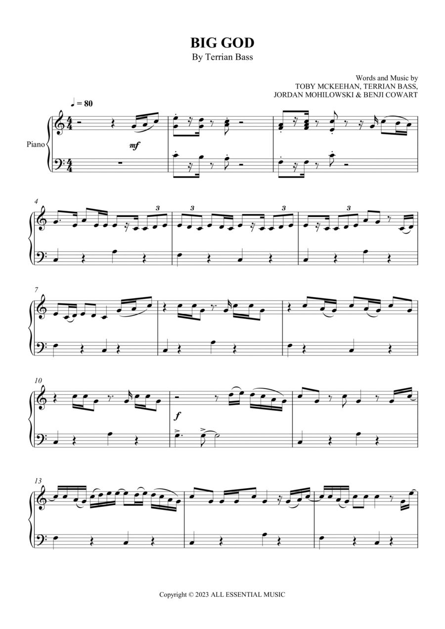 Big God Easy Piano scores gallery preview page 1