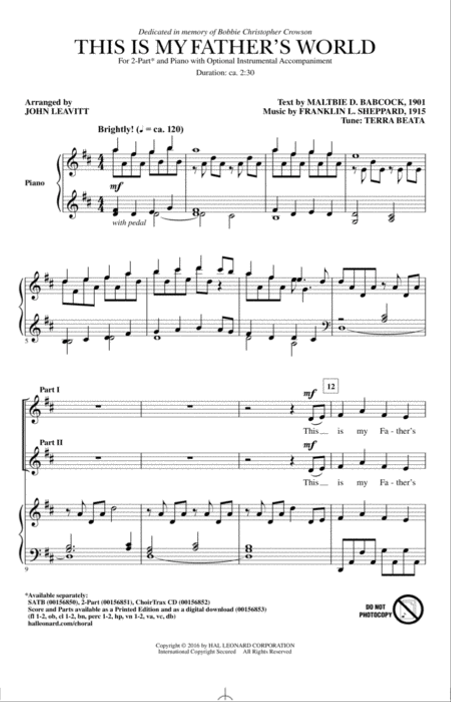 This Is My Father's World 2-Part scores gallery preview page 1